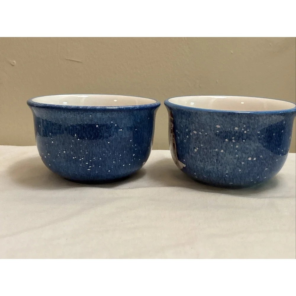 Sakura Table Snowmates Debbie Taylor Kerman 6in Blue Ceramic Snowman Bowls Set 2